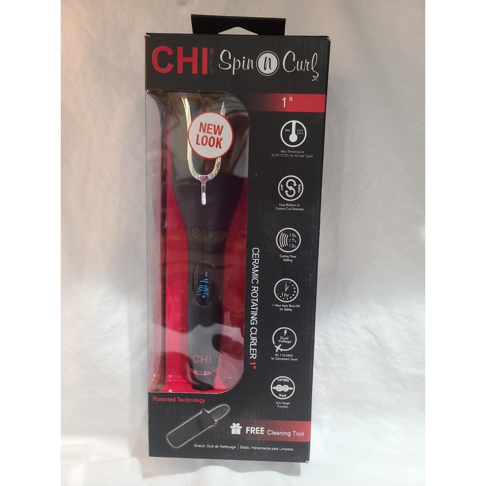 CHI Spin N Curl Onyx Black Ceramic Adjustable Heat Settings 1" Rotating Curler